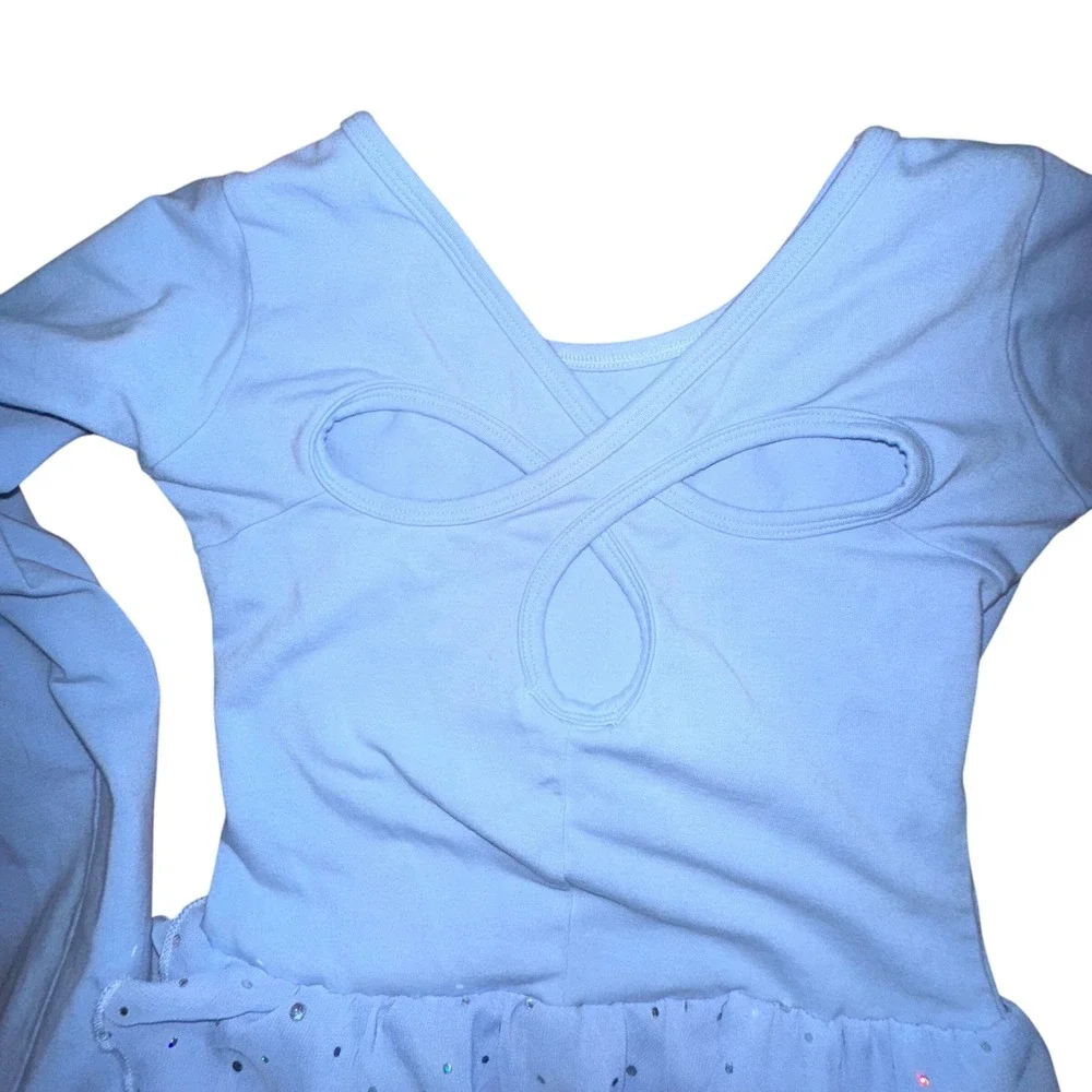 Girls Blue Long‎ Sleeve Leotard Dress Dance Gymnastics Sparkle size s